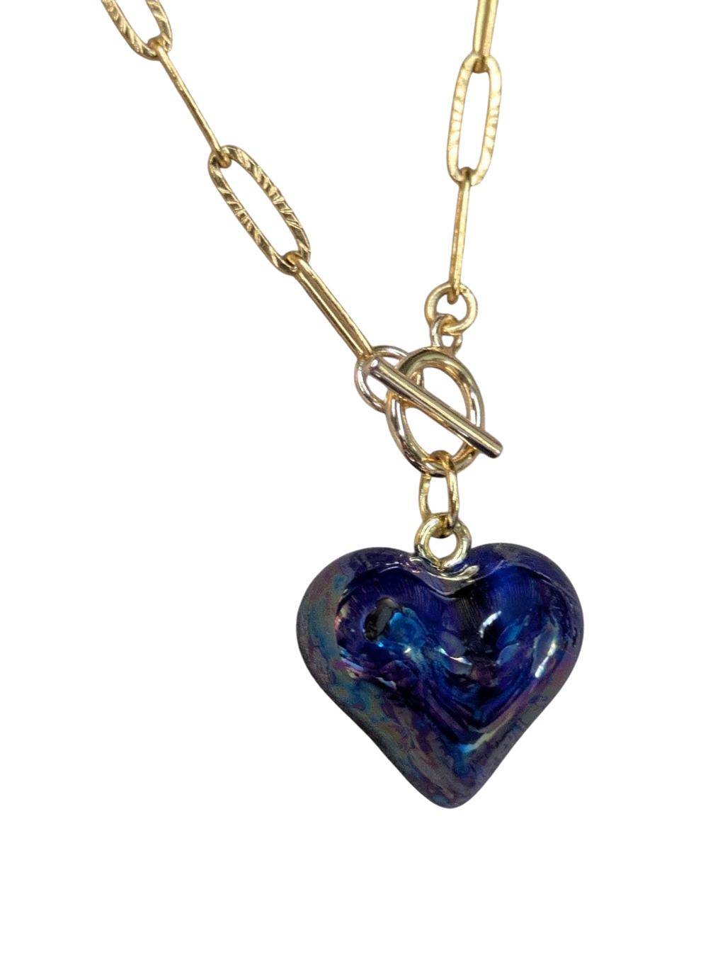 Collier cœur volume bleu saphir