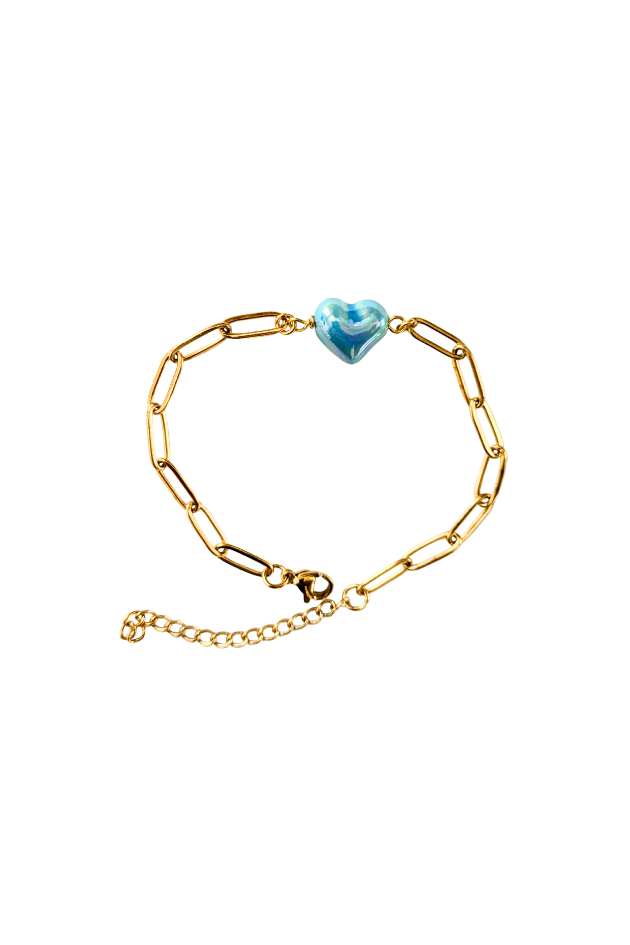 Bracelet cœur chaine trombone bleu perlé