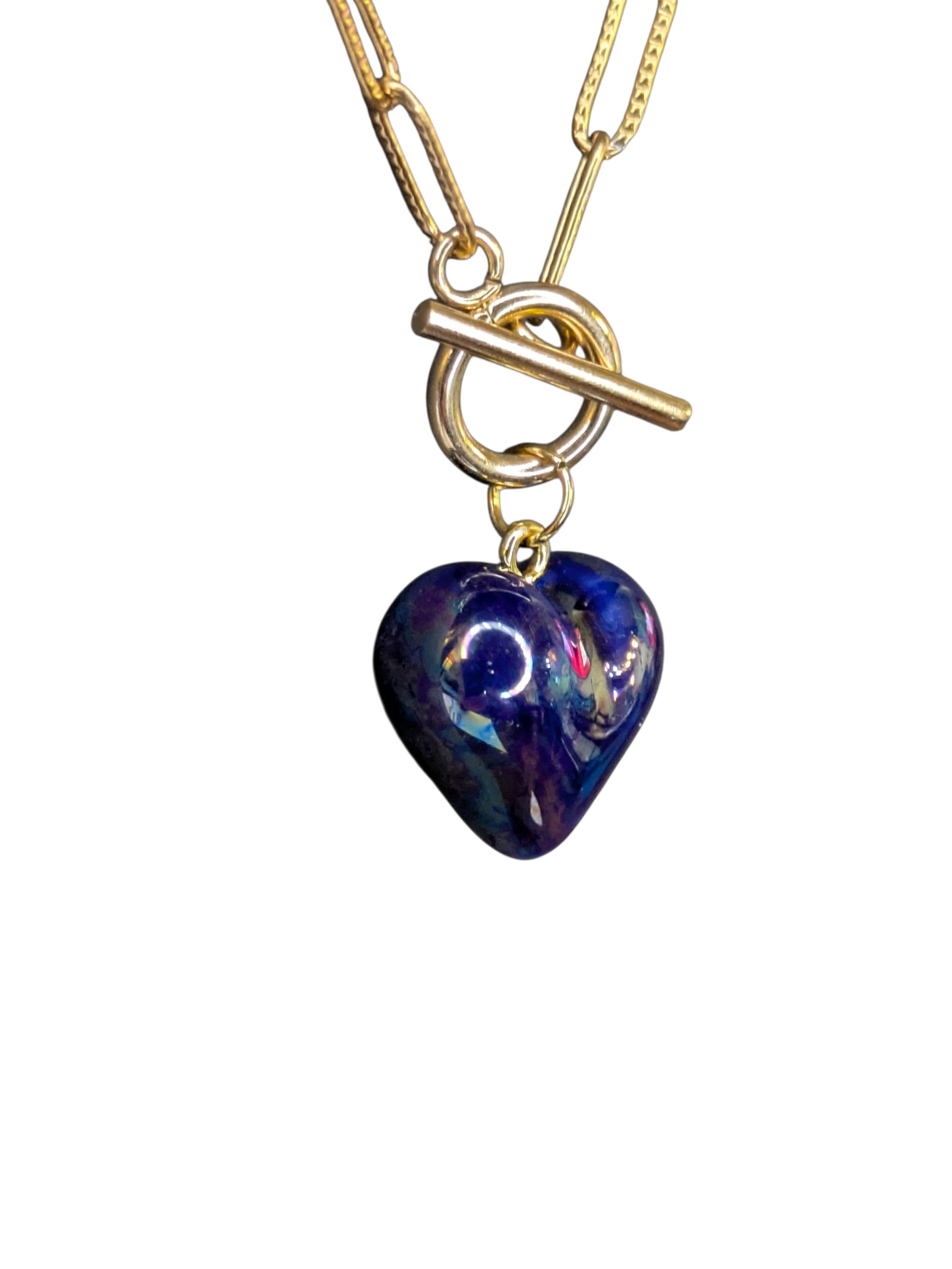 Collier cœur volume petit modèle bleu saphir