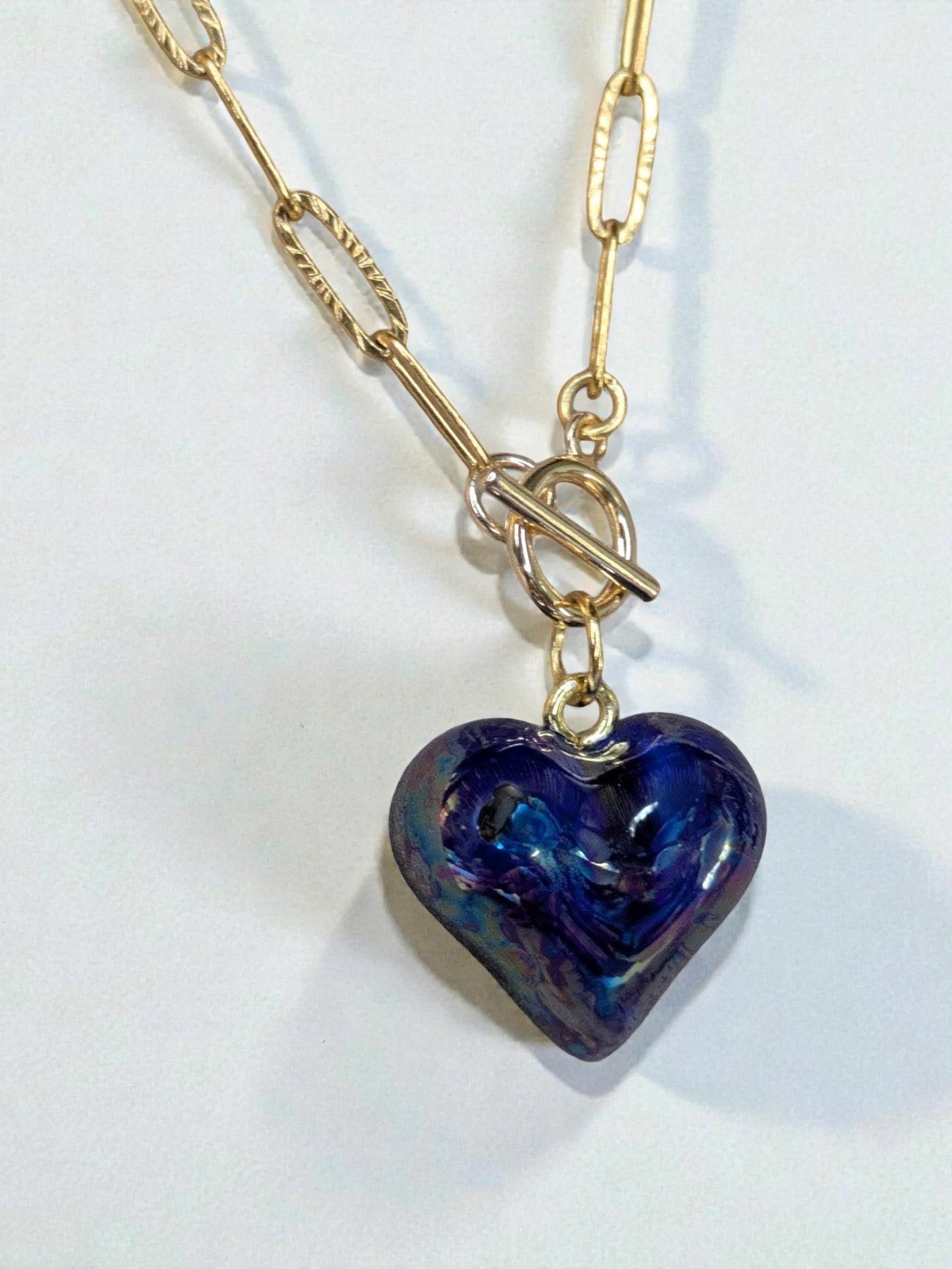 Collier cœur volume bleu saphir