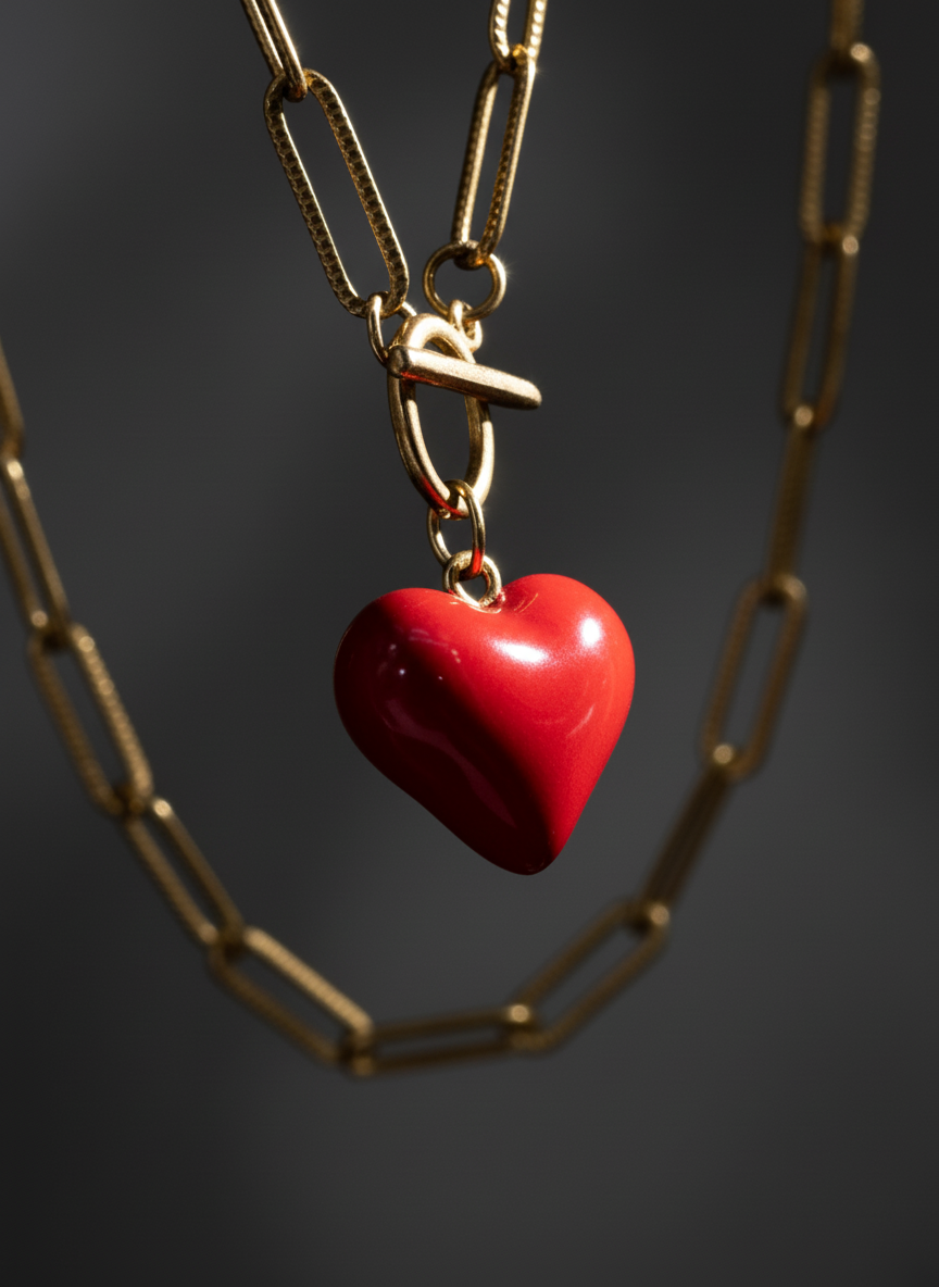 Collier cœur volume petit modèle rouge