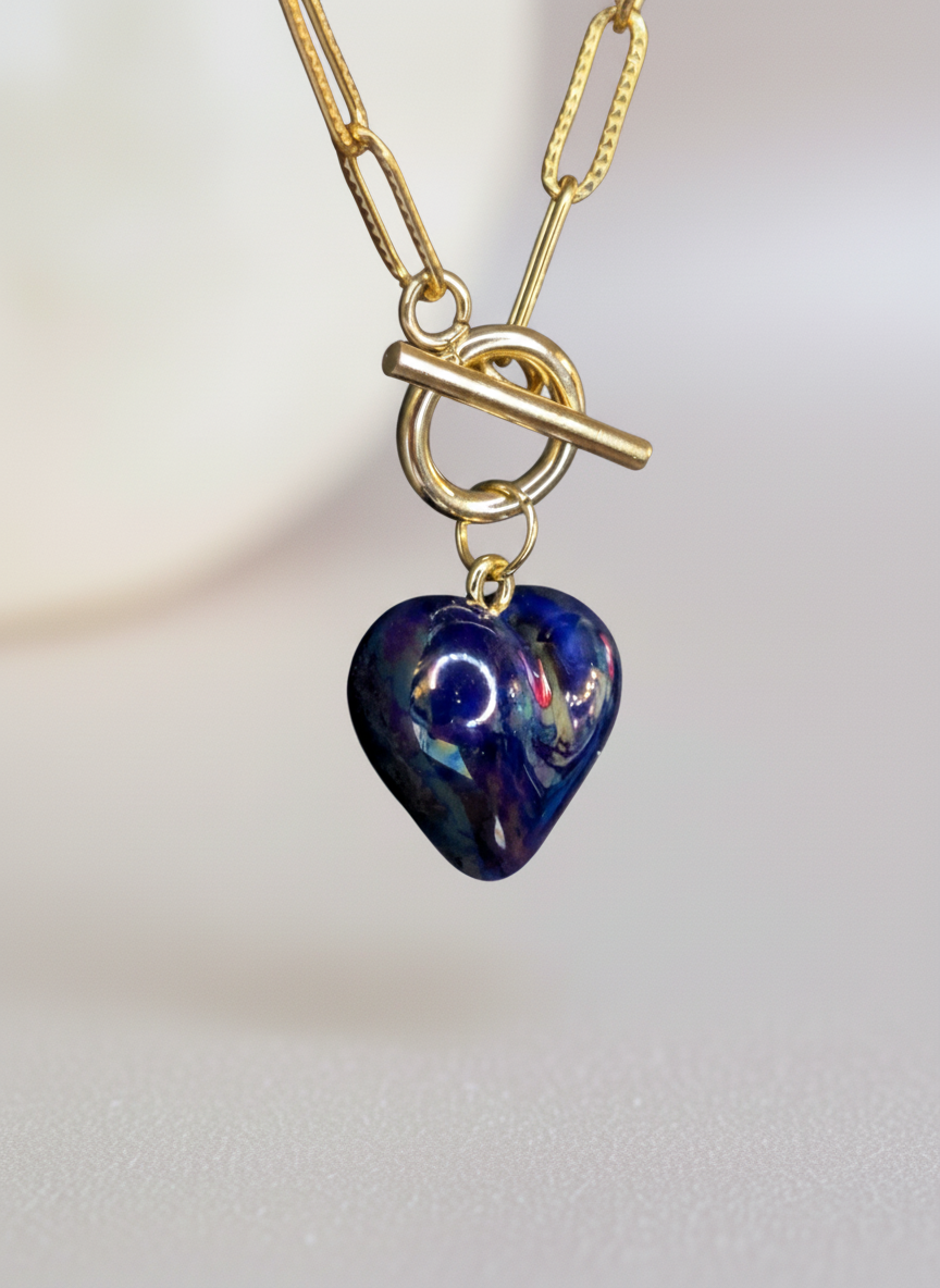 Collier cœur volume petit modèle bleu saphir