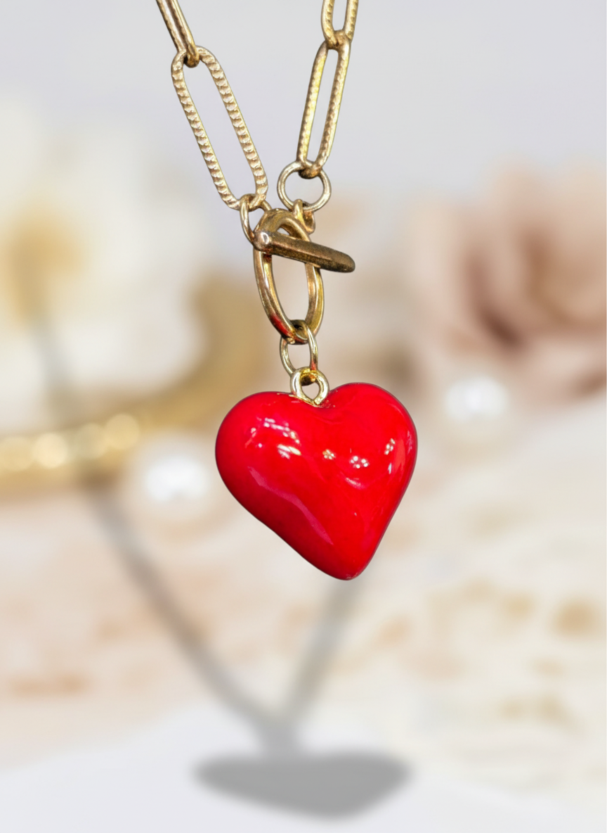 Collier cœur volume rouge