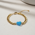 Bracelet gourmette cœur bleu perlé