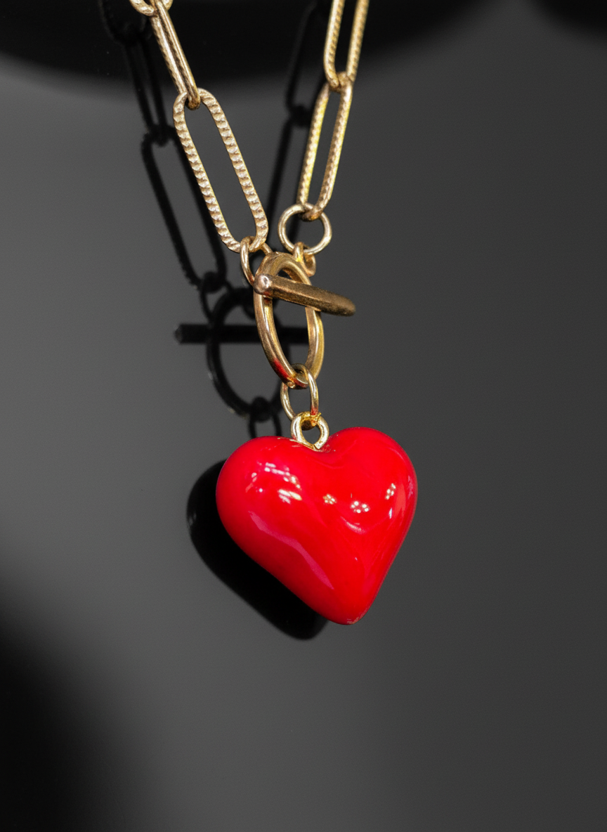 Collier cœur volume petit modèle rouge