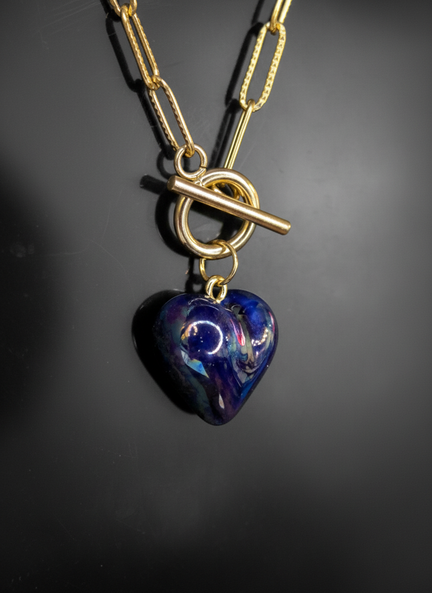 Collier cœur volume petit modèle bleu saphir